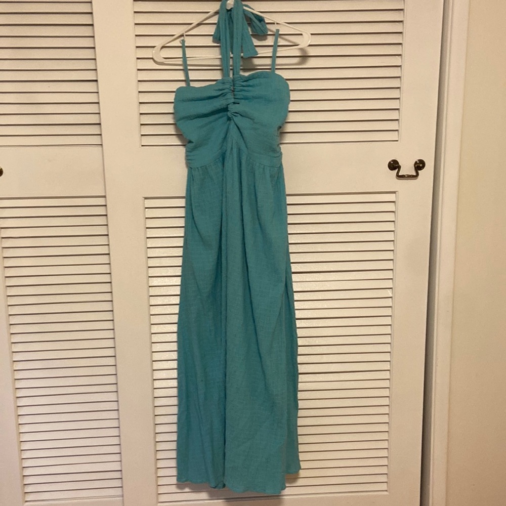 Mara Hoffman pool cover up in turquoise